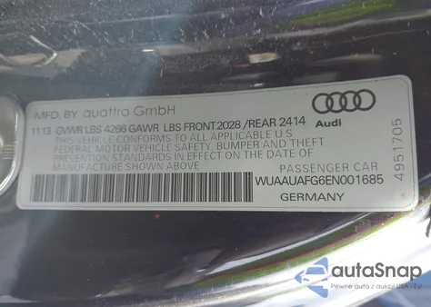 2014 Audi R8 4.2 z USA, uszkodzony, nr VIN WUAAUAFG6EN001685